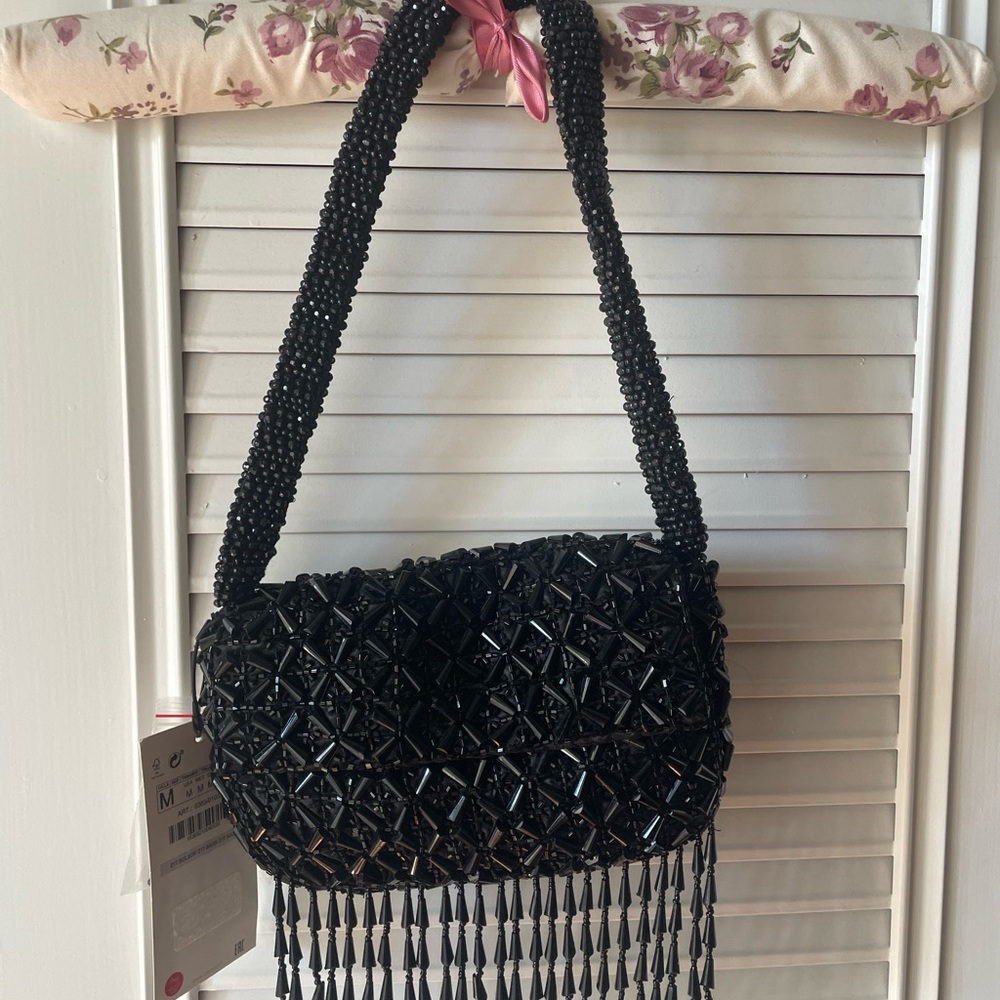 Zara Elegant Black Beaded Women's Bag